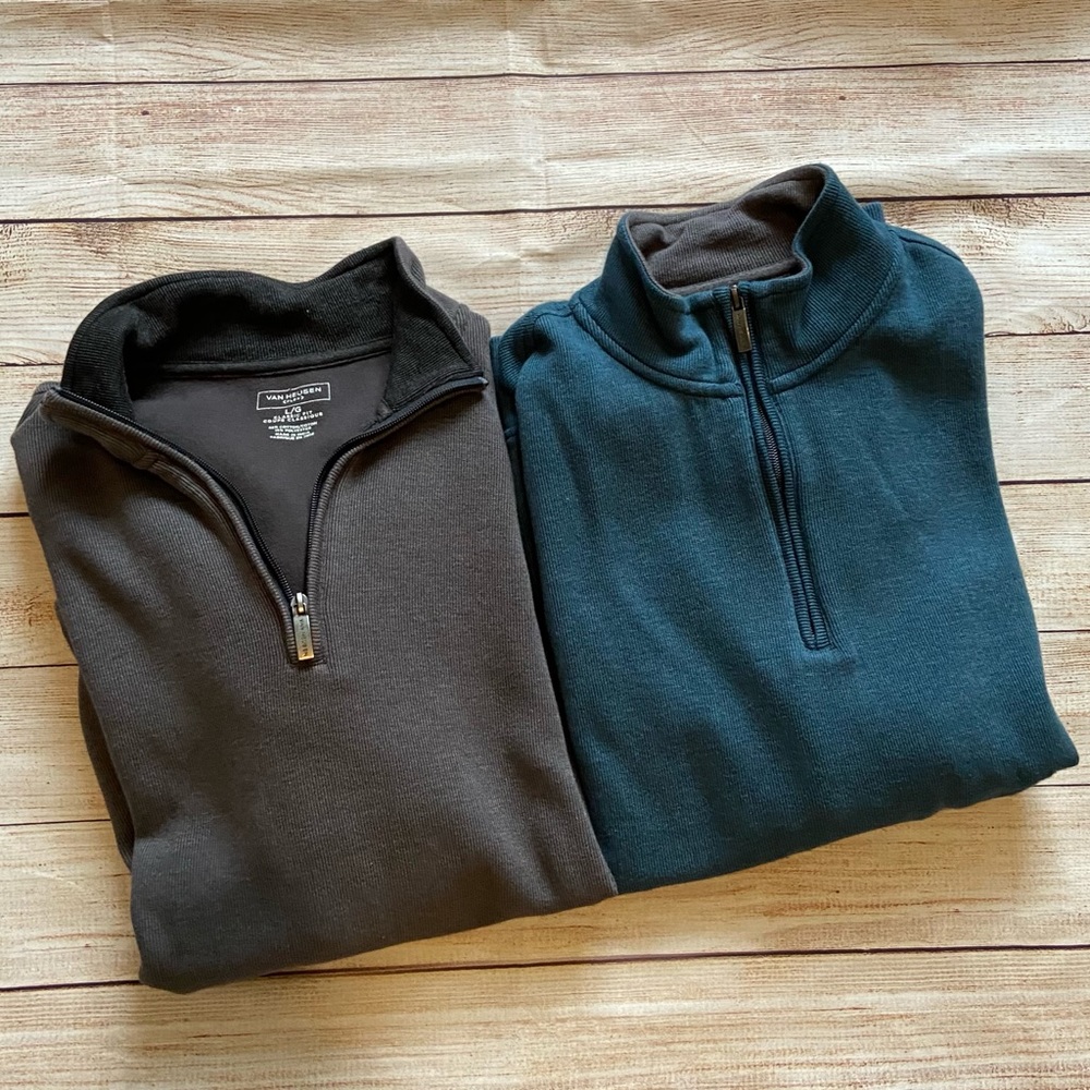 Two Van Heusen End - 1/4 Zip Sweaters - size large